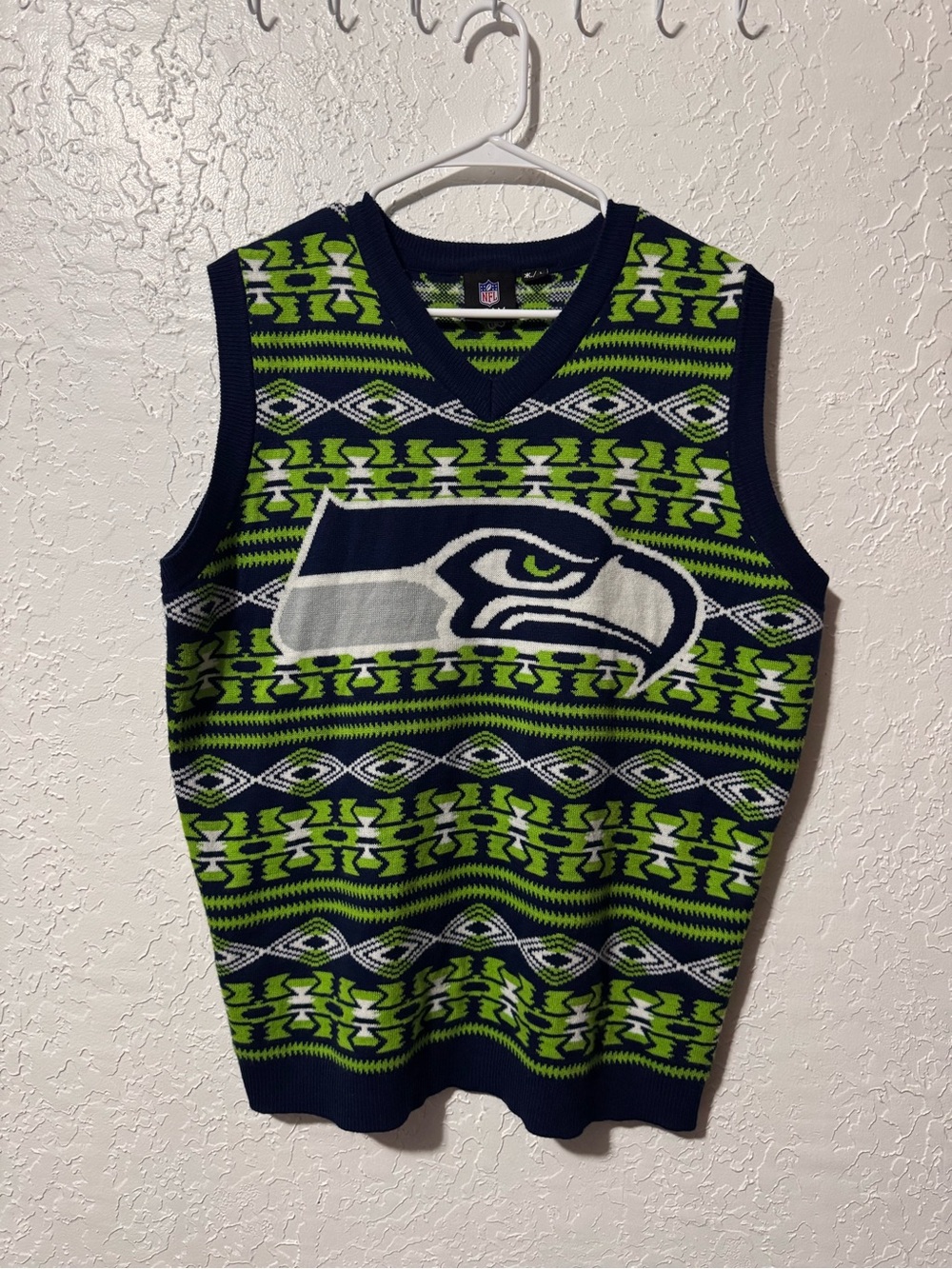 Seattle Seahawks NFL Green Blue Ugly Christmas Sweater Vest